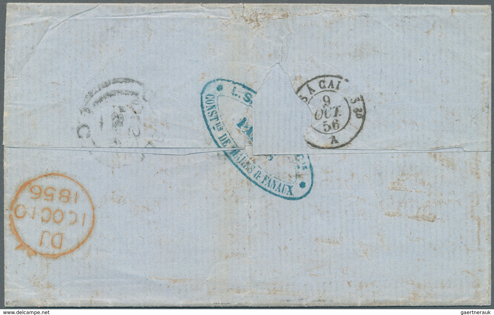 13593 Frankreich: 1856, Folded Letter Franked With 10c, 40 C And 80 C Imperforate Napoleon Issue (usual Ma - Gebraucht