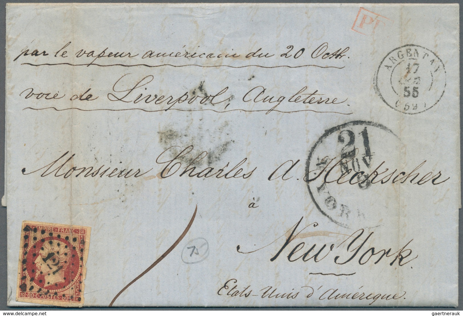 13594 Frankreich: 1855, 80 C. Carmine "Empire Nd", Single Franking On Letter From Argentan Via Paris, Live - Oblitérés
