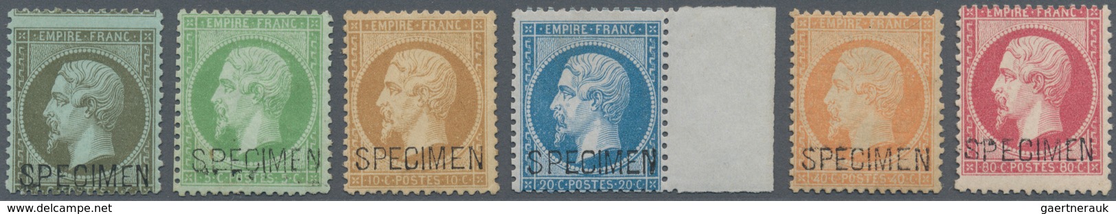 13598 Frankreich: 1862, 1 C To 80 C Napoleon, Complete Set With Horizontal Ovp "SPECIMEN", All 6 Stamps Ex - Gebraucht