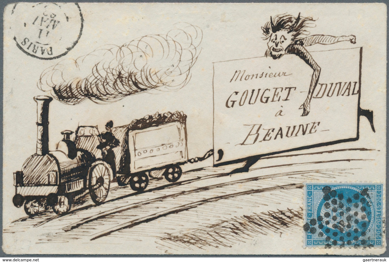 13602A Frankreich: 1863, 20 C Blue Napoleon, Tied By Star Cancel Paris, Single Franking On Small Envelope F - Gebraucht