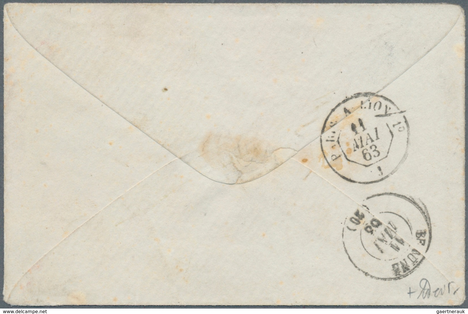 13602A Frankreich: 1863, 20 C Blue Napoleon, Tied By Star Cancel Paris, Single Franking On Small Envelope F - Gebraucht
