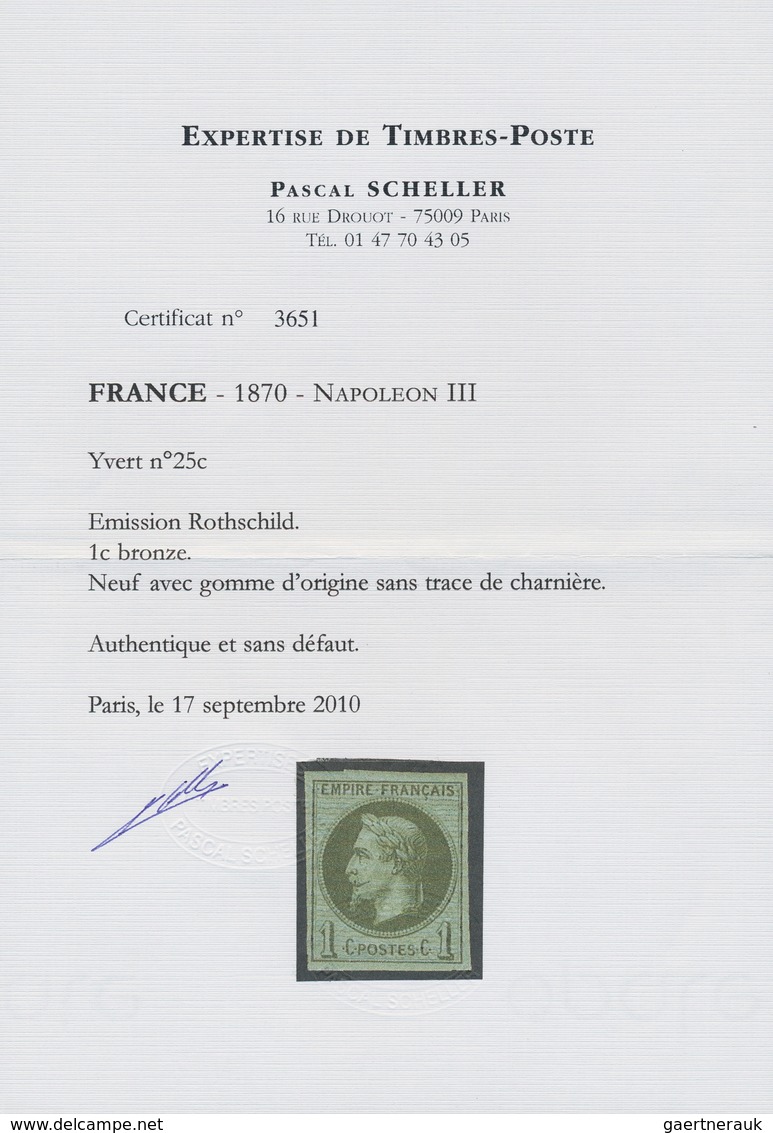 13612 Frankreich: 1862, 1 C. Napoleon Greenish Bronze On Bluish, Mint Never Hinged Rothschild Issue, Certi - Gebraucht