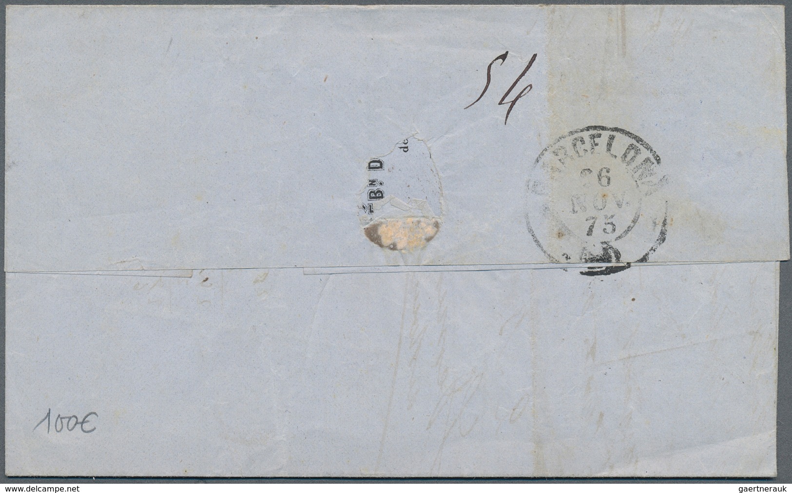 13639A Frankreich: 1875: 40 Cts Orange On Letter From Marseille To Barcelona, Tied By "ADMON DE CAMBIO / 00 - Gebraucht