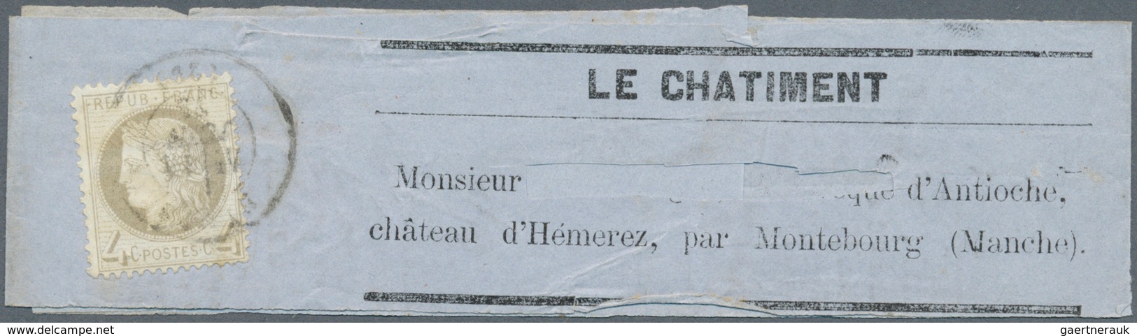 13649 Frankreich: 1872, 4 C Grey Ceres, Single Franking On Wrapper For The Journal "Le Chatiment" From Nim - Gebraucht