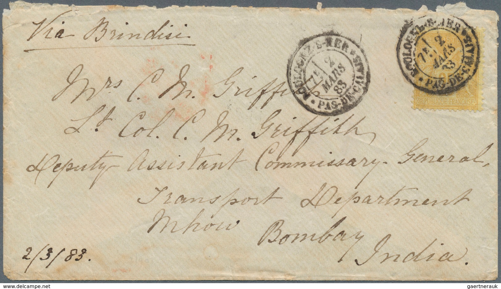 13665A Frankreich: 1883, 25 C Bister/yellow Sage, Single Franking On Cover From BOULOGNE-S-MER, 2 MARS 83, - Gebraucht