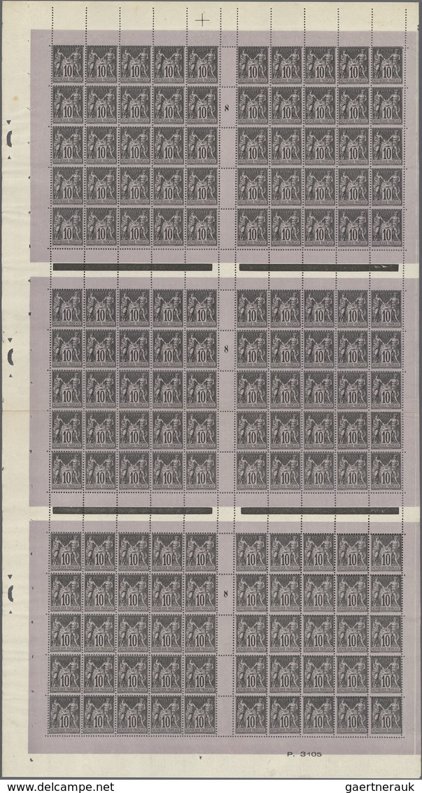 13668 Frankreich: 1898, Type Sage, 10c. Black On Lilac, Complete Sheet Of 150 Stamps (comprising Three Pan - Gebraucht