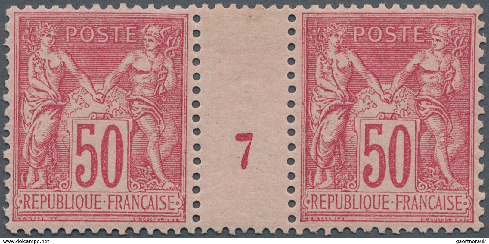 13677 Frankreich: 1897, 50 C. Carmine On Rose Allegory In The Horizontal Gutter Pair With Millésime "7", U - Gebraucht