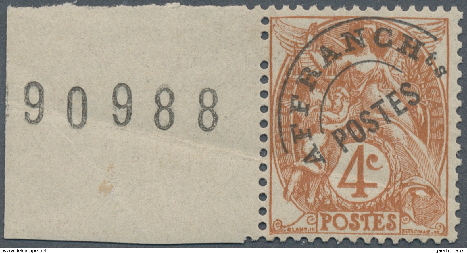 13679 Frankreich: 1900. Type Blanc 4c Yellow-brown Probliteres. Margined On The Left With Plate Number (90 - Gebraucht