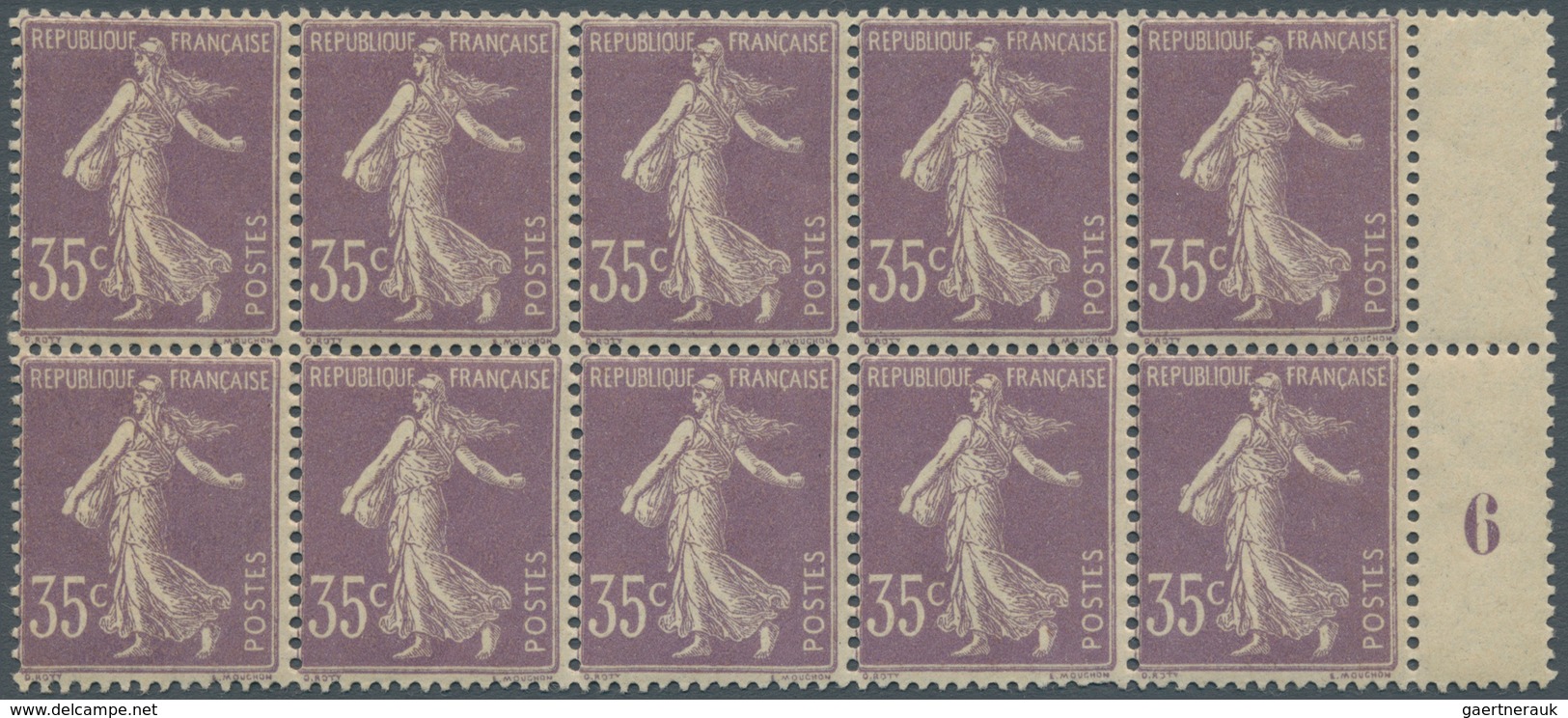 13694 Frankreich: 1906. Semeuse 35c Violet In A Pane Of 10. Year "6" On The Right. Mint, NH. (Maury 136) - Gebraucht