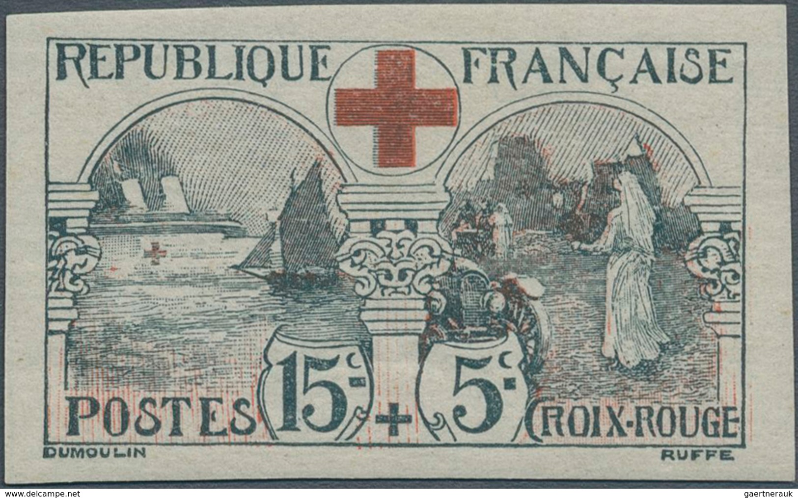 13706 Frankreich: 1918, Red Cross 15 C. + 5 C., Mint LH, Imperforated, Certif. Renon "genuine Without Flaw - Gebraucht