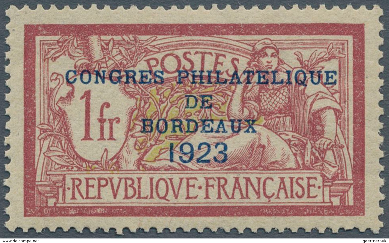 13716 Frankreich: 1923, Philatelists Congress Bordeaux 1 Fr. Lilac-red And Yellow-green, Mint Never Hinged - Gebraucht