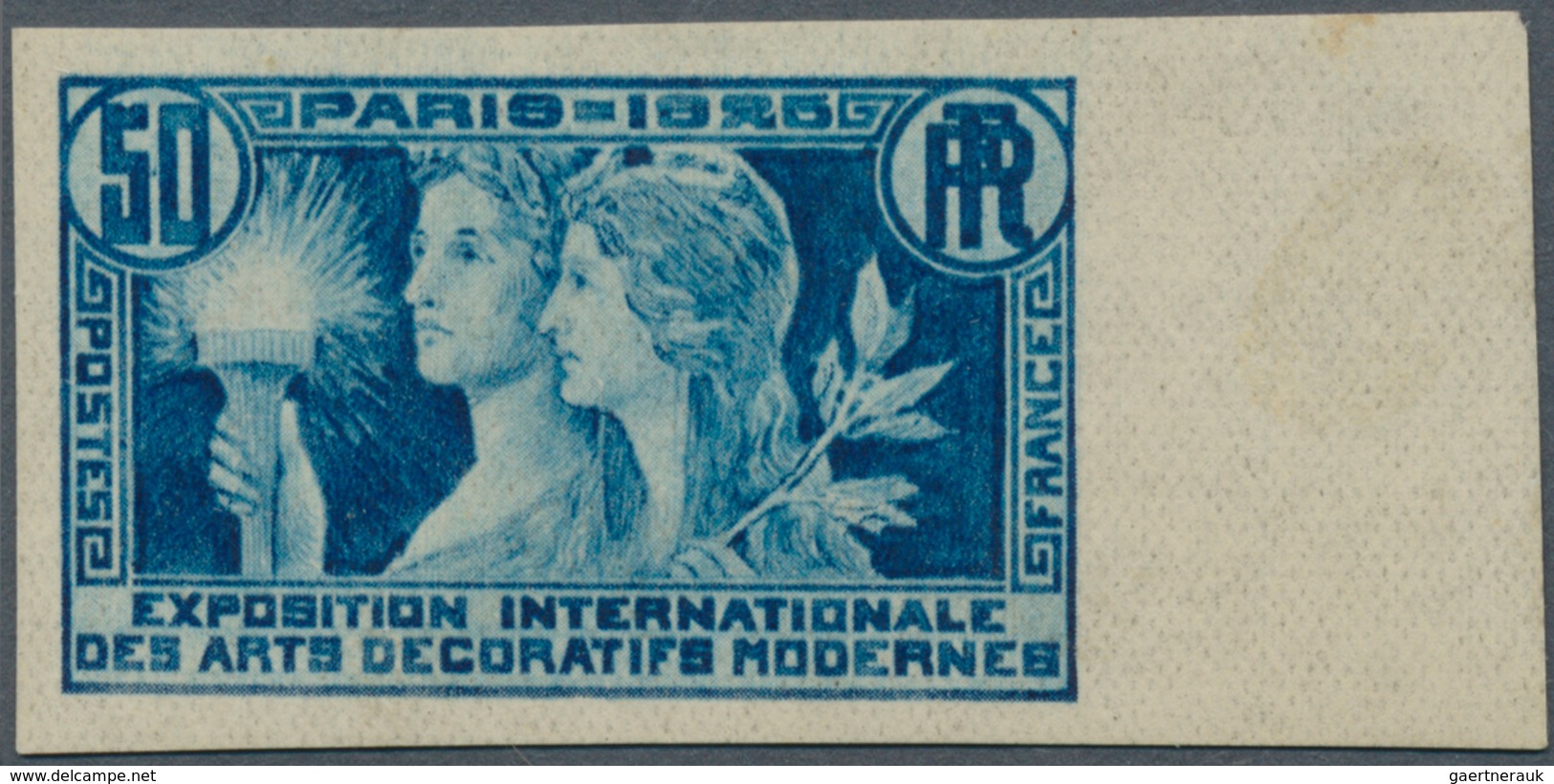 13721 Frankreich: 1925. NON-ISSUED: "Exhibit Decorative Modern Arts 50c Torch" In Blue, Imperforate, Margi - Gebraucht