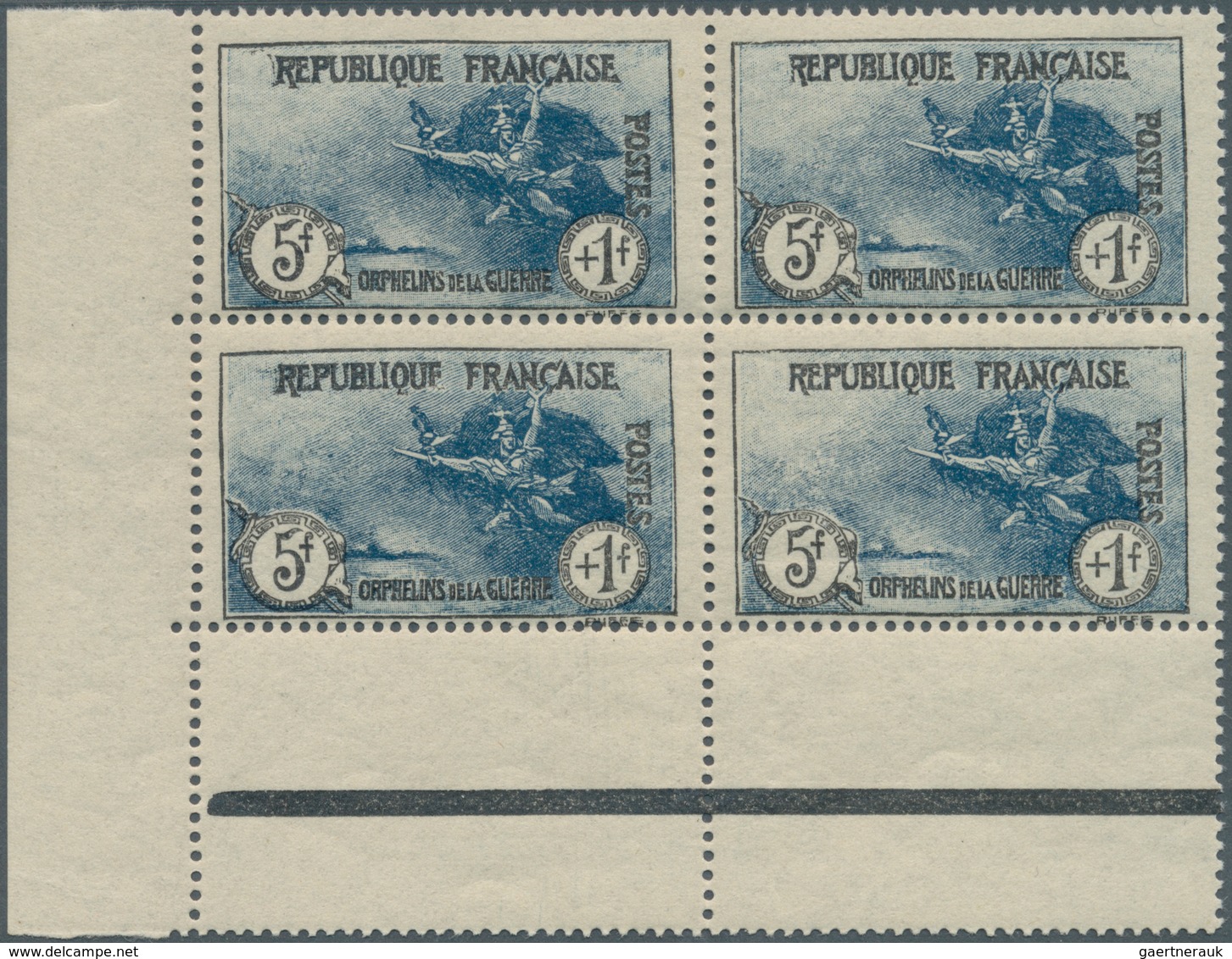 13725 Frankreich: 1926/1927, 5 Fr. + 1 Fr. Im Perfekten Viererblock Vom Unteren Linken Bogenrand, Links Un - Gebraucht