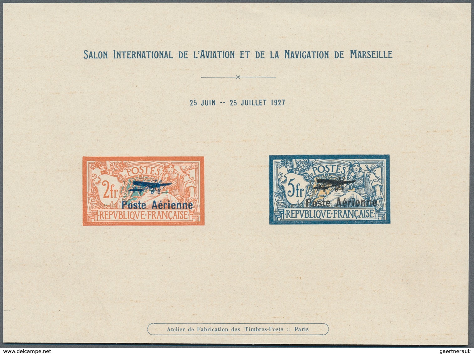 13730 Frankreich: 1927, 2 Fr And 5 Fr International Aviation- And Navigation-Exhibition Marseille, Imperfo - Gebraucht
