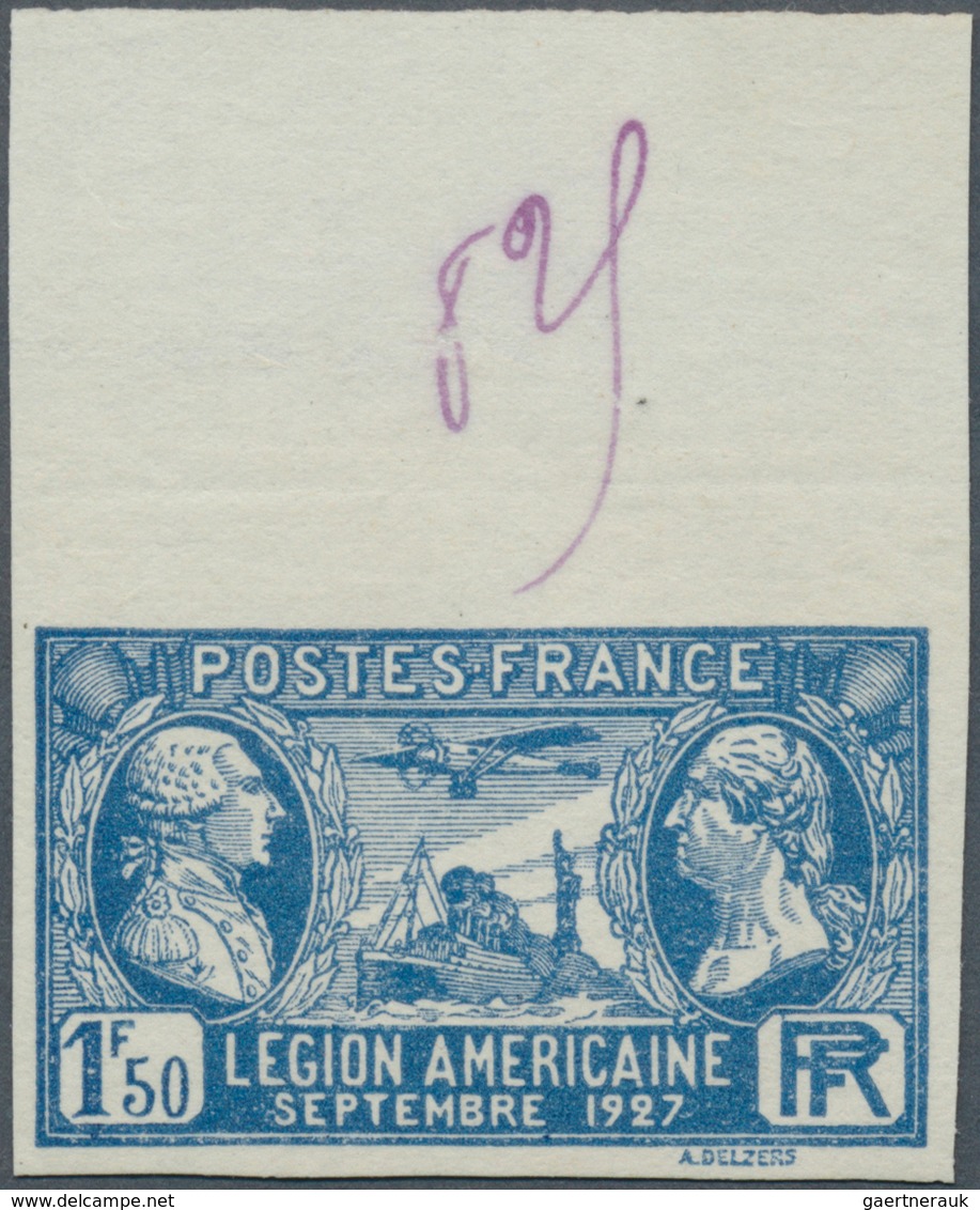 13732 Frankreich: 1927. "The American Legion In France 1.50fr" In An IMPERFORATE Top Margin Stamp. Mint, N - Gebraucht