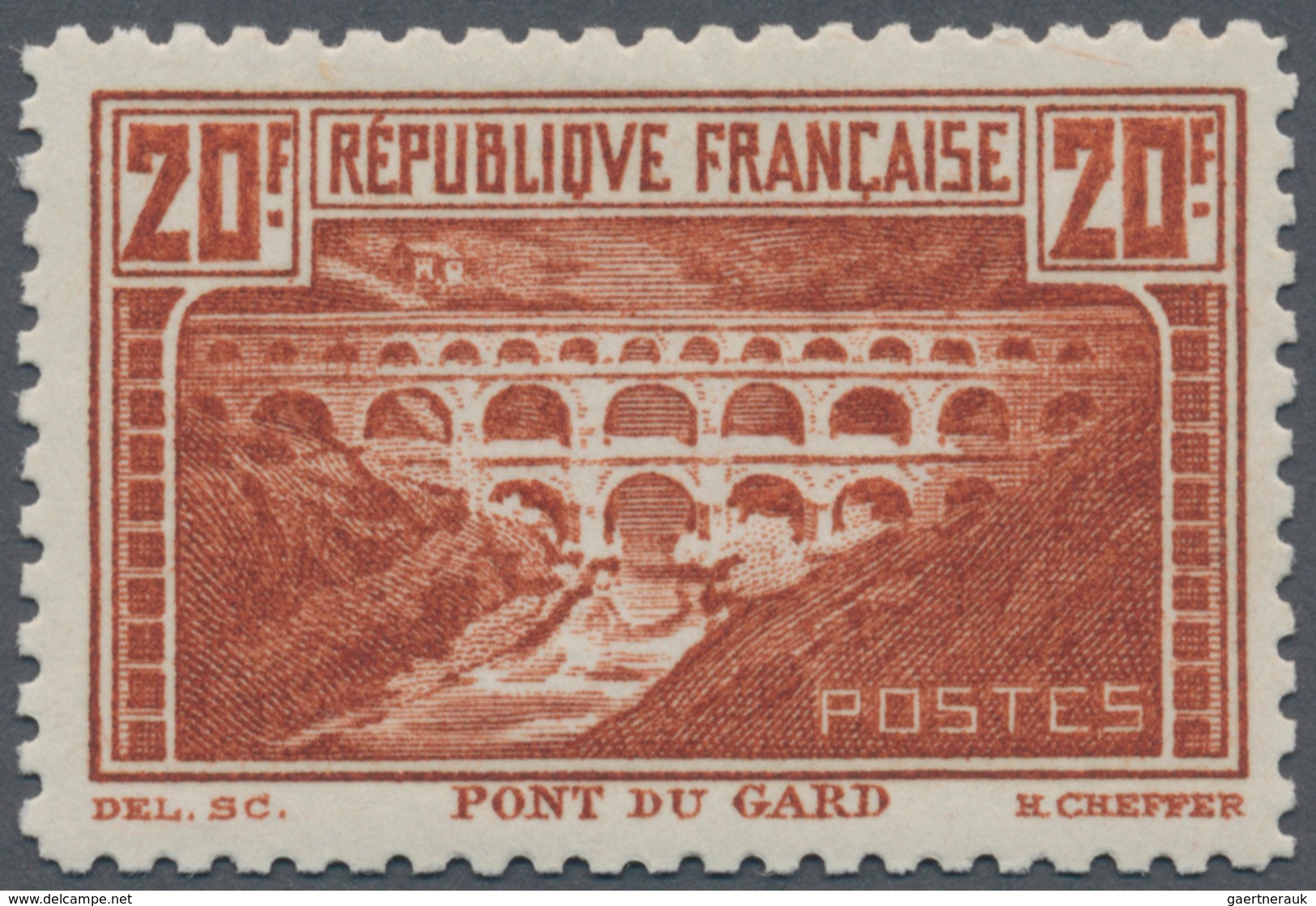 13742 Frankreich: 1930, 20fr. Pont Du Gard, Perf. 11, Mint O.g. With Hinge Remnant And Partly Irregular Wh - Gebraucht
