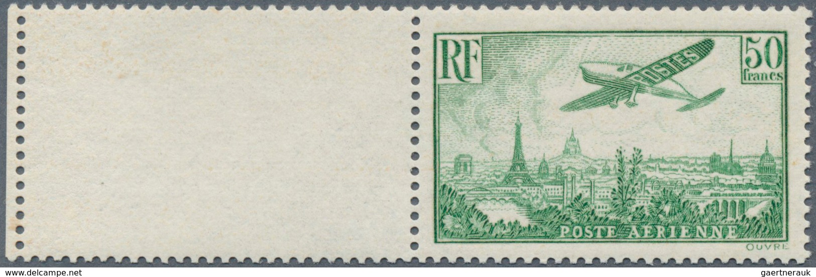 13758 Frankreich: 1936, Airmail 50 Fr. Airplane Over Paris Yellow-green, Mint Never Hinged, Luxury Piece W - Gebraucht