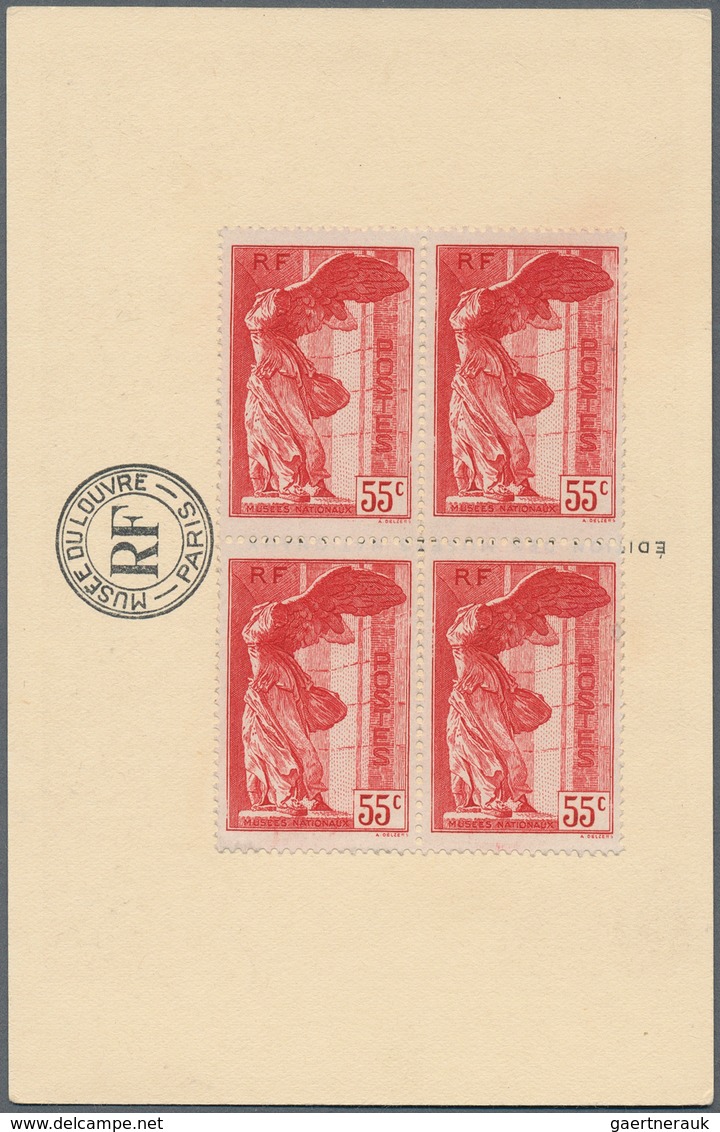 13767 Frankreich: 1937 'Victory Of Samothrace' Both Stamps Each In Block Of Four Mounted On Special Louvre - Gebraucht