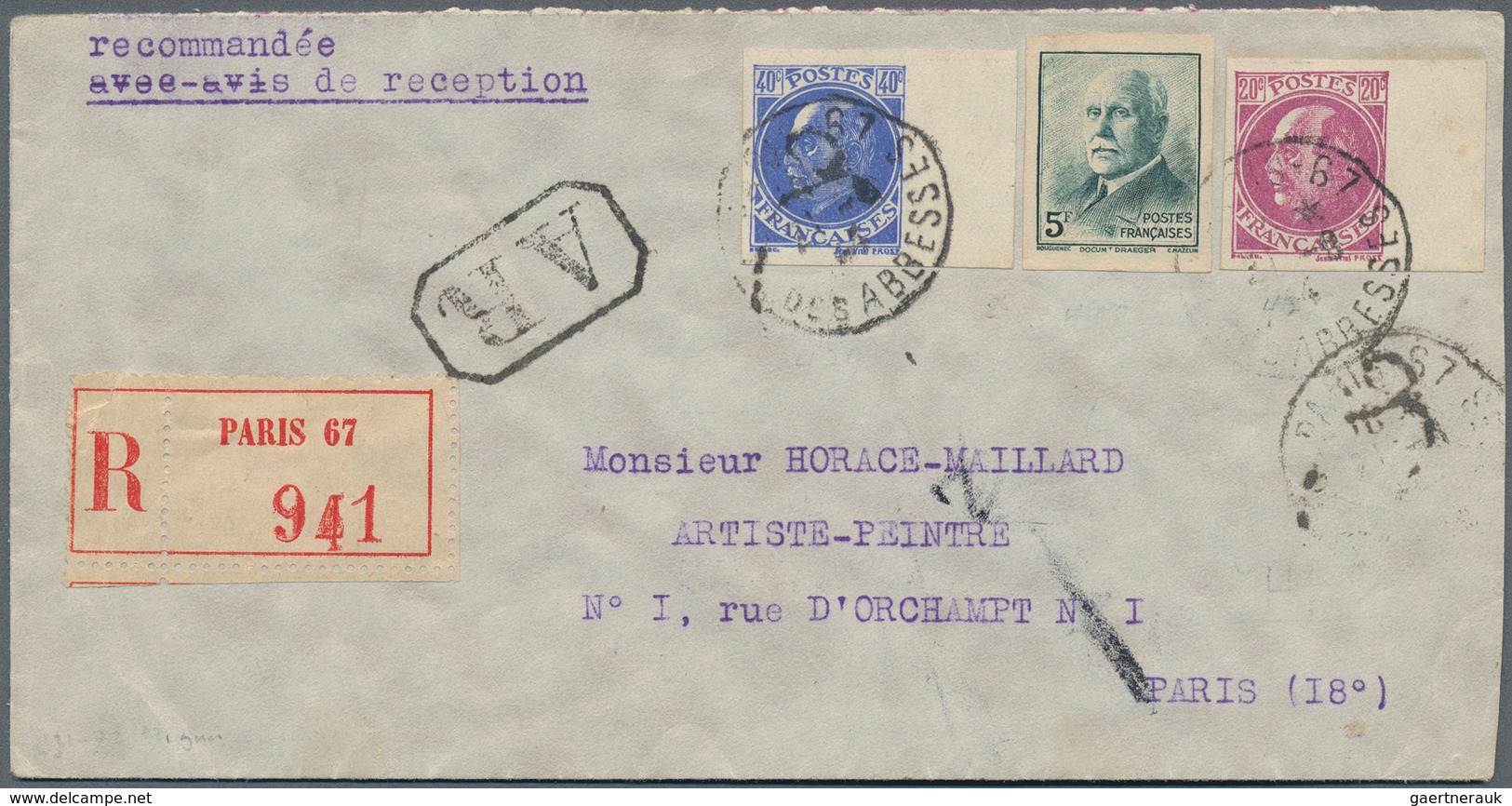 13773 Frankreich: 1942, 20 C Purple, 40 C Ultramarine And 5 F Dark Green Petain, All Stamps Imperforated, - Gebraucht