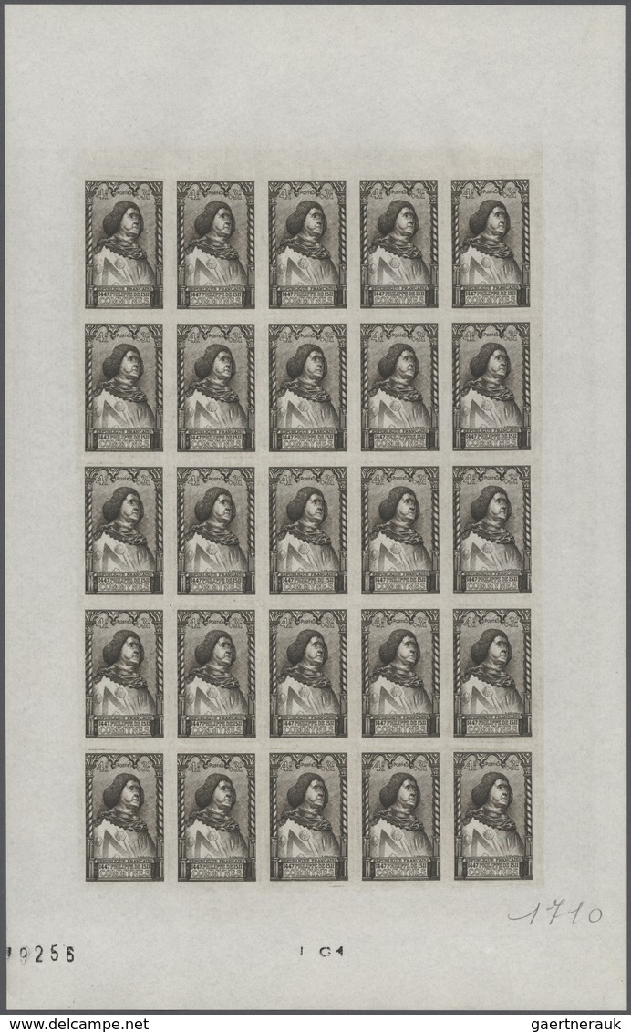 13782 Frankreich: 1946. Set Of 2 Different Color Proof Sheets Of 25 For The 4fr+3fr Value Of The Issue "Pe - Oblitérés