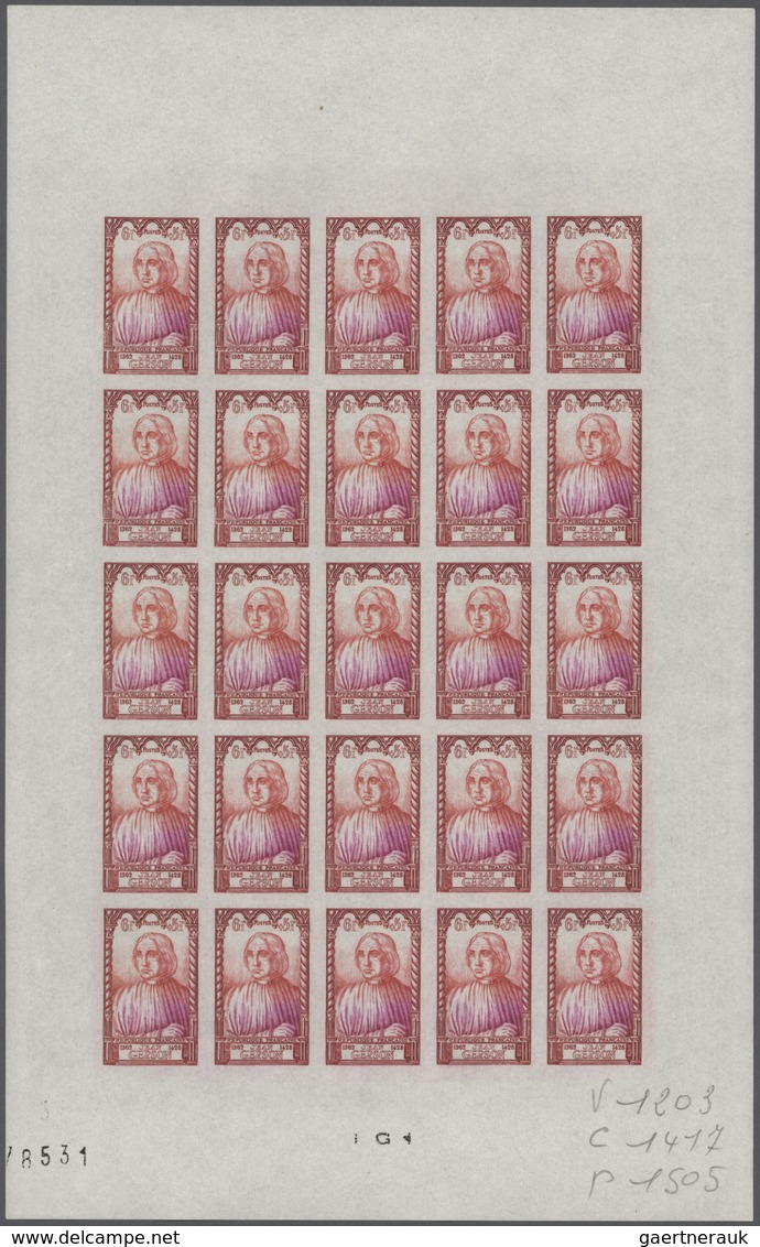 13784 Frankreich: 1946. Set Of 2 Different Color Proof Sheets Of 25 For The 6fr+5fr Value Of The Issue "Pe - Gebraucht