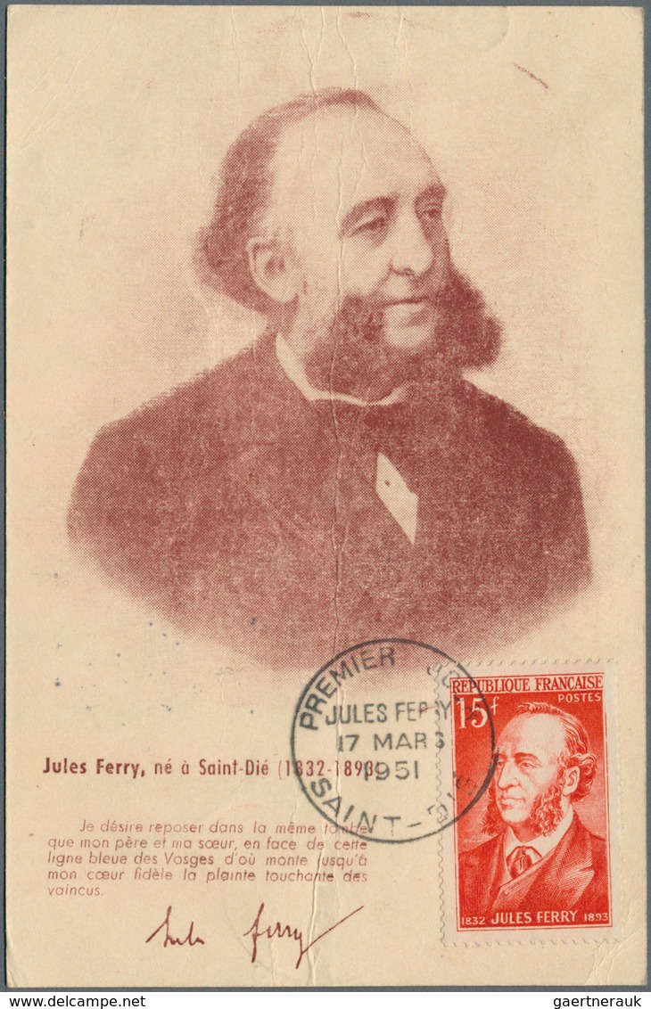 13796 Frankreich: 1951, Jules Ferry 4 X 15 Fr. Used On First Day Maximumcard To Equador With First Day Can - Oblitérés