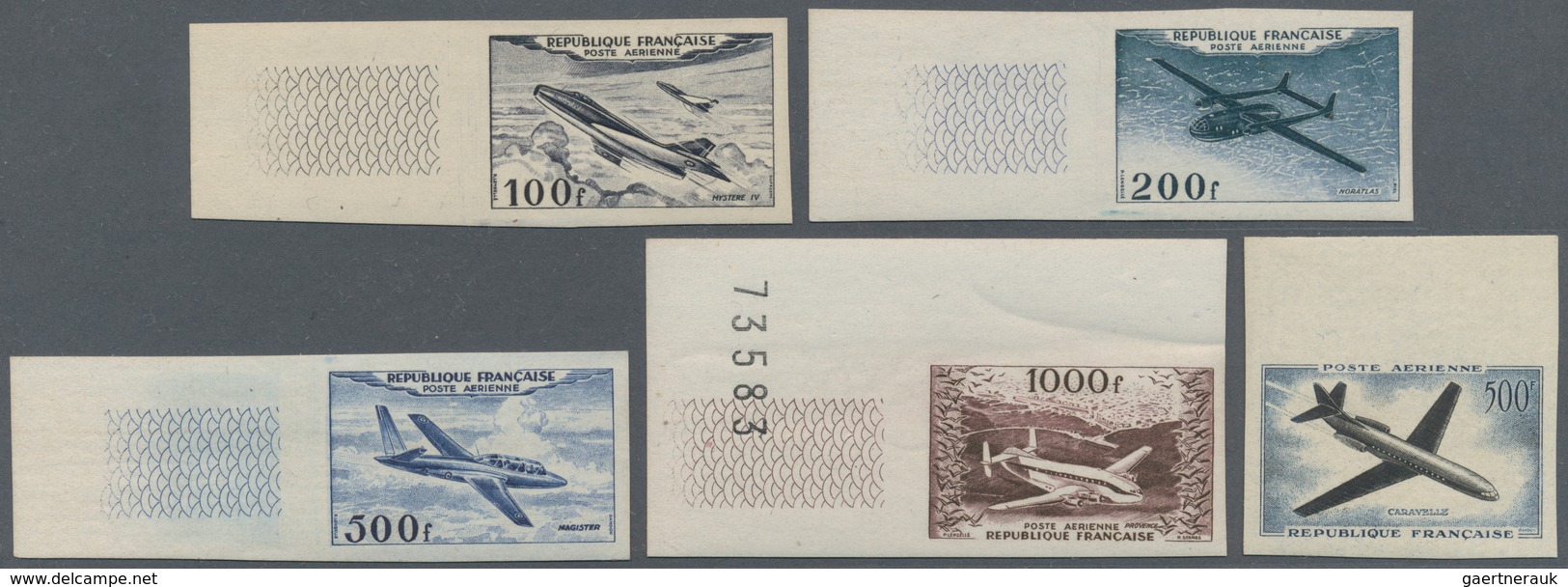 13803 Frankreich: 1954/57, Air Mail Issues, Imperforated, The Set In Left Margin Copies, The 1957 A Top Ma - Oblitérés