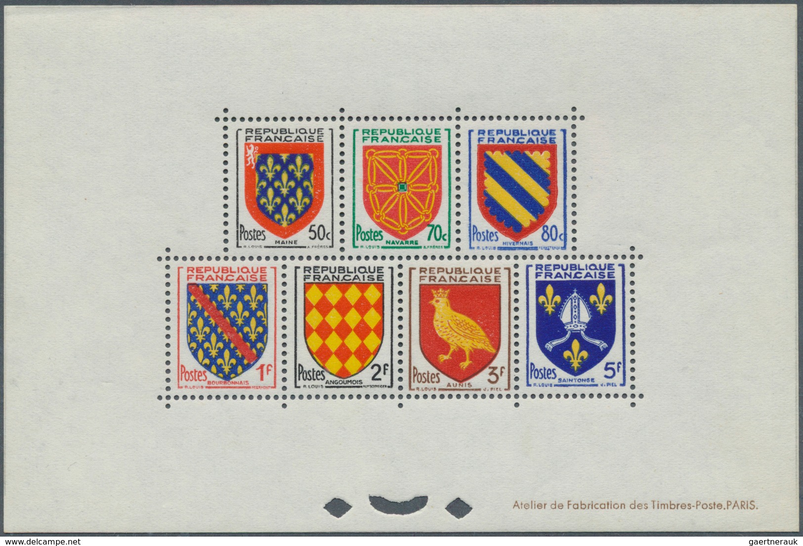 13810 Frankreich: 1954, Definitives "Coat Of Arms", Bloc Speciaux, Unmounted Mint, Signed. Only 19 Printed - Oblitérés