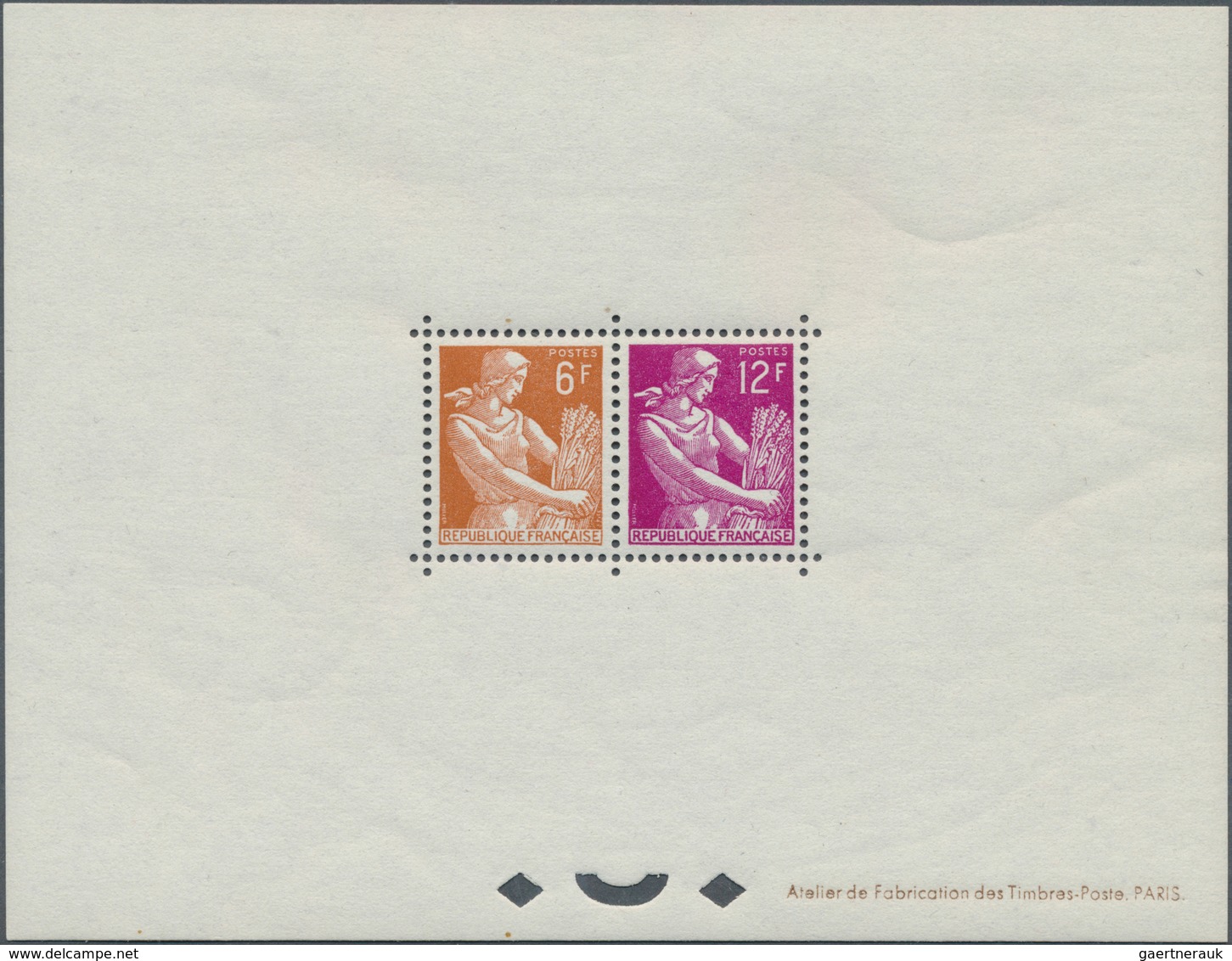 13813 Frankreich: 1957, Definitives "Moissonneuse" 6fr. And 12fr., Bloc Speciaux, Unmounted Mint. Only 22 - Gebraucht