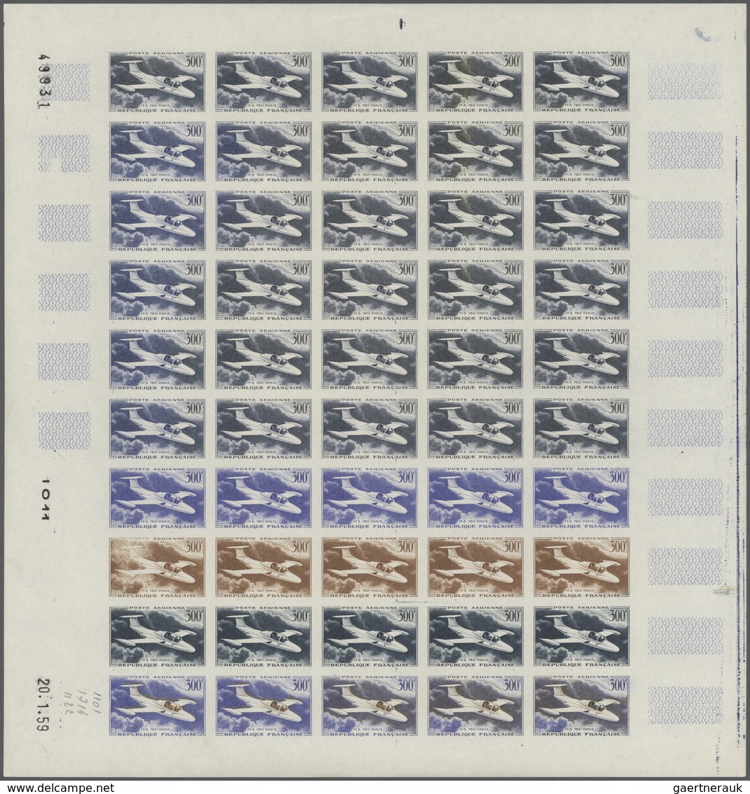 13817 Frankreich: 1959, France. Lot Of 1 Color Proof Sheet Of 50 For An Airmail Stamp Showing "Jet Plane M - Oblitérés