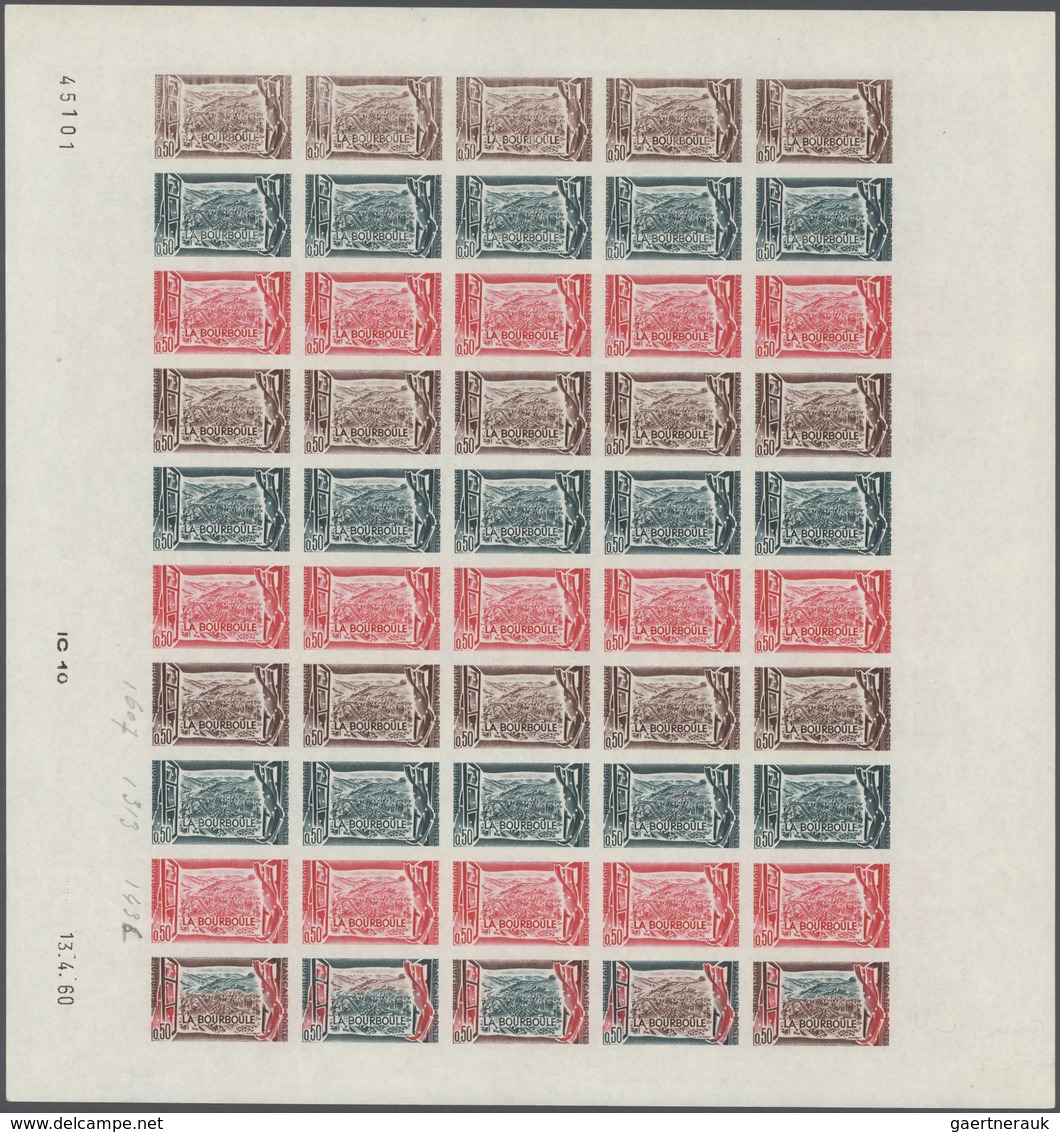 13821 Frankreich: 1960. Set Of 3 Different Color Proof Sheets Of 50 For The Issue "La Bourboule, Thermal S - Oblitérés