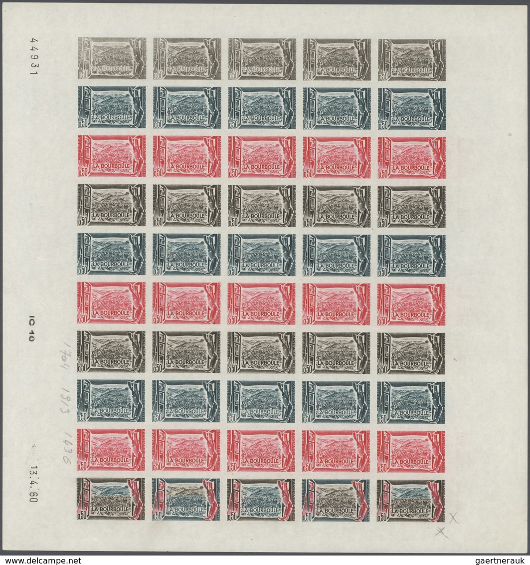 13821 Frankreich: 1960. Set Of 3 Different Color Proof Sheets Of 50 For The Issue "La Bourboule, Thermal S - Gebraucht