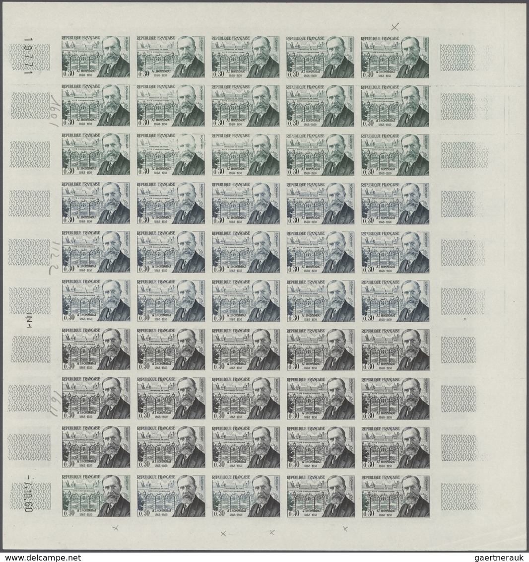 13824 Frankreich: 1960, France. Set Of 3 Different Color Proof Sheets Of 50 For The Issue "André Honnorat, - Oblitérés