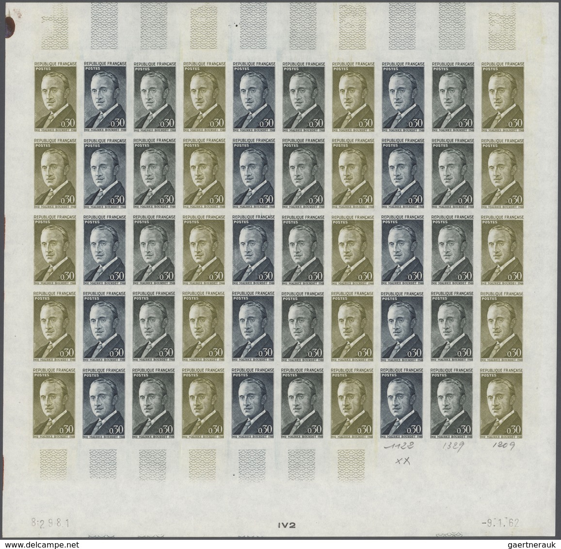 13827 Frankreich: 1962, France. Set Of 3 Different Color Proof Sheets Of 50 For The Issue "60th Anniversar - Gebraucht