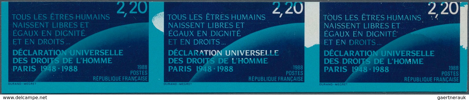 13900 Frankreich: 1988, 2.20 Fr. 40 Years Human Rights As Mint Never Hinged Horizontal Strip Of Three, Imp - Gebraucht