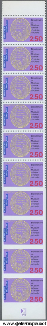 13907 Frankreich: 1993, 200th Anniversary Of Museum Of National History, 2.50fr. Vertical Strip Of Ten Wit - Gebraucht