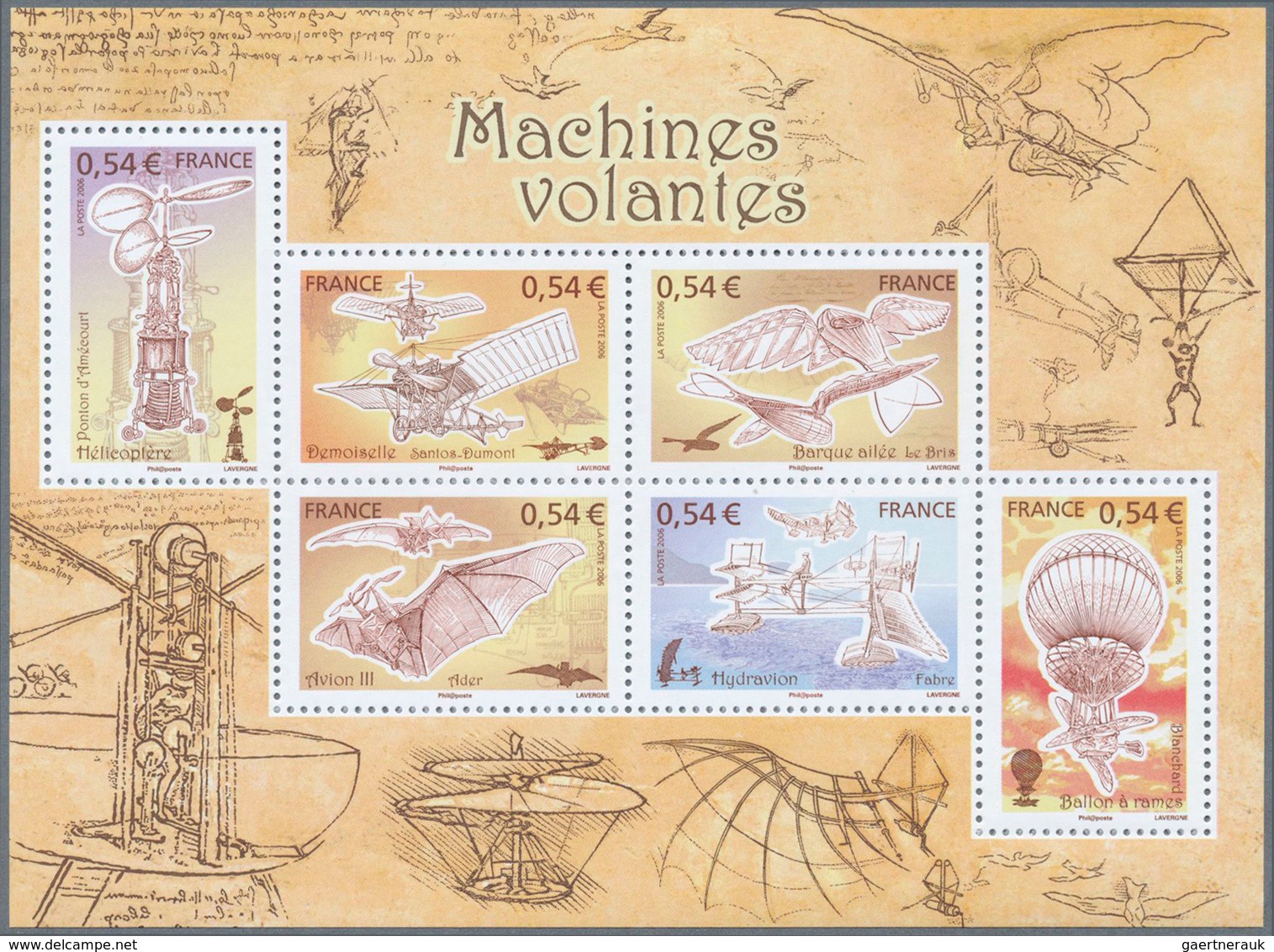 13911 Frankreich: 2006, France. IMPERFORATE Souvenir Sheet "Ancient Flying Machines" With Inscriptions And - Gebraucht