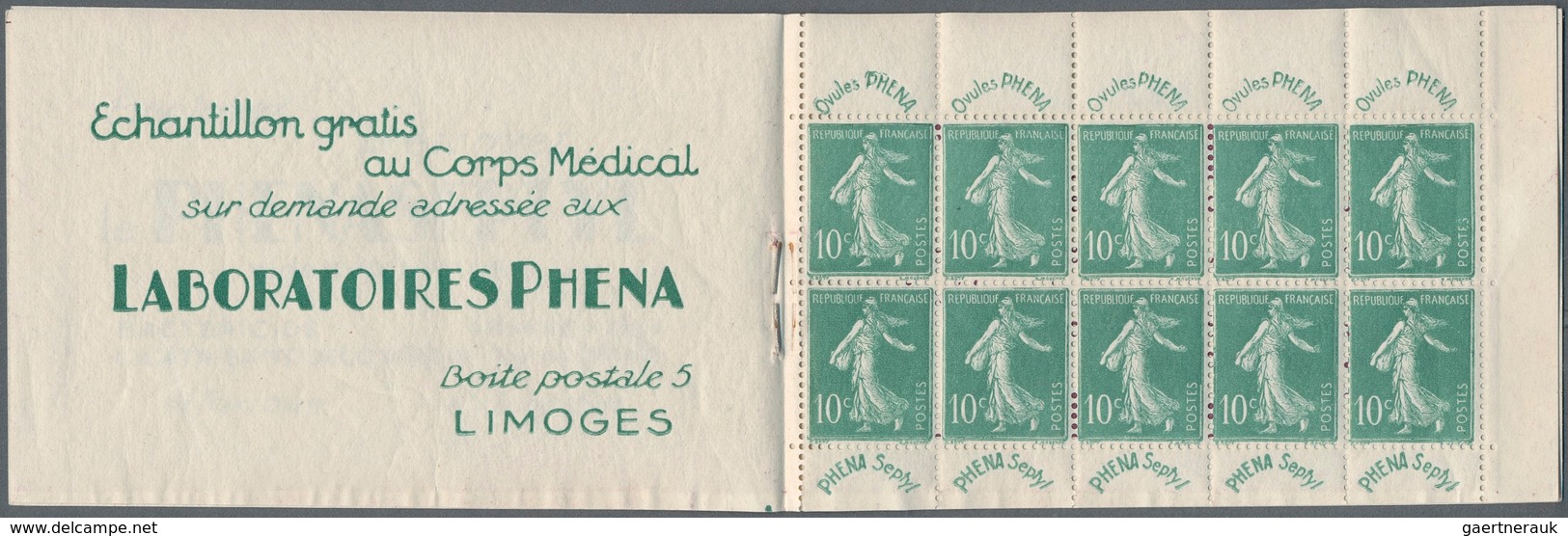 13914 Frankreich - Markenheftchen: 1921, 10 X 10 C Green "Semeuse" With Advertising Margins PHENA, Complet - Sonstige & Ohne Zuordnung