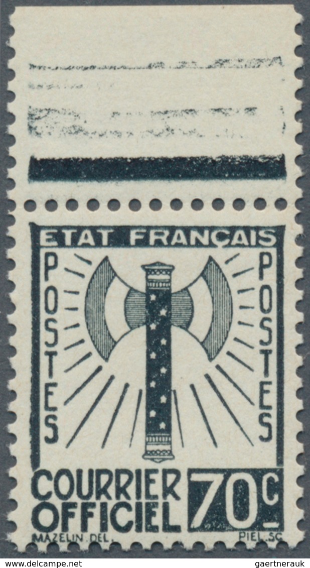 13922A Frankreich - Dienstmarken: 1943, 70c. Black, Not Issued, Top Marginal Copy, Unmounted Mint. Maury 5, - Autres & Non Classés