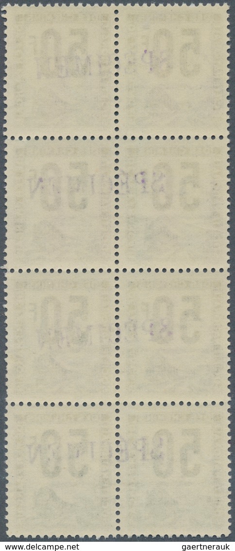 13935A Frankreich - Postpaketmarken: 1952, 50fr. Light Blue, Block Of Eight With Four Specimen Overprints, - Autres & Non Classés