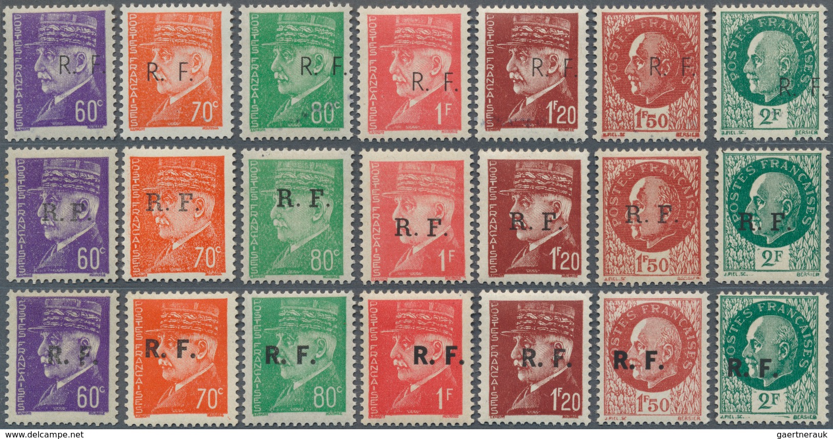13948 Frankreich - Lokalausgaben: Bordeux (Gironde): 1944, Overprint R.F. On Pétain Stamps In All 3 Types - Sonstige & Ohne Zuordnung