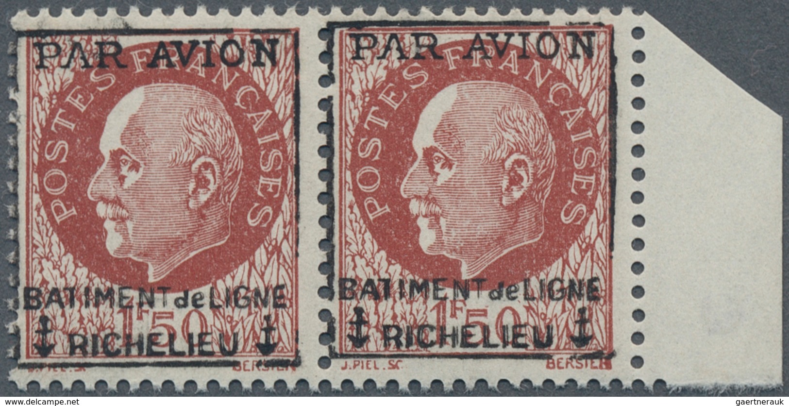 13953 Frankreich - Lokalausgaben: 1943, Liberation: 1 F 50 C Redbrown Petain, With Boxed Overprint "PAR AV - Autres & Non Classés