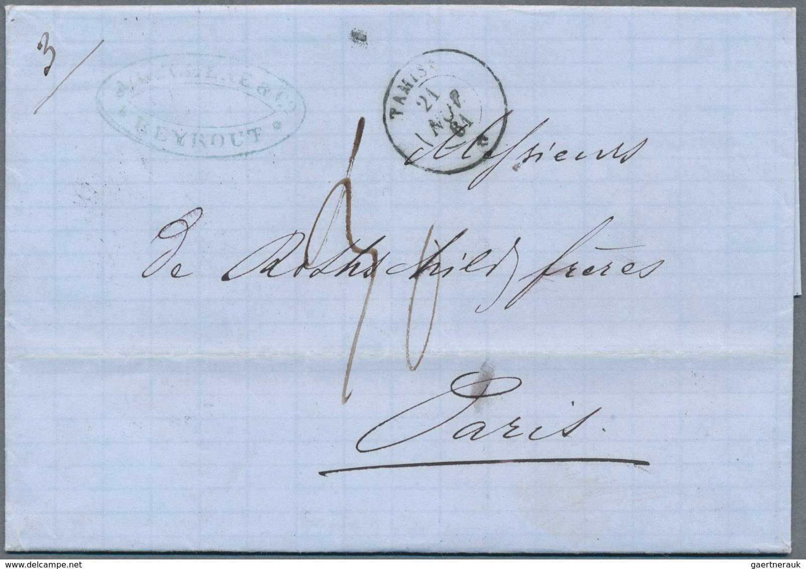 13965 Französische Post In Der Levante: 1861, Letter From BEYROUTH With TAMISE Cds By Ship Via Alexandria - Autres & Non Classés