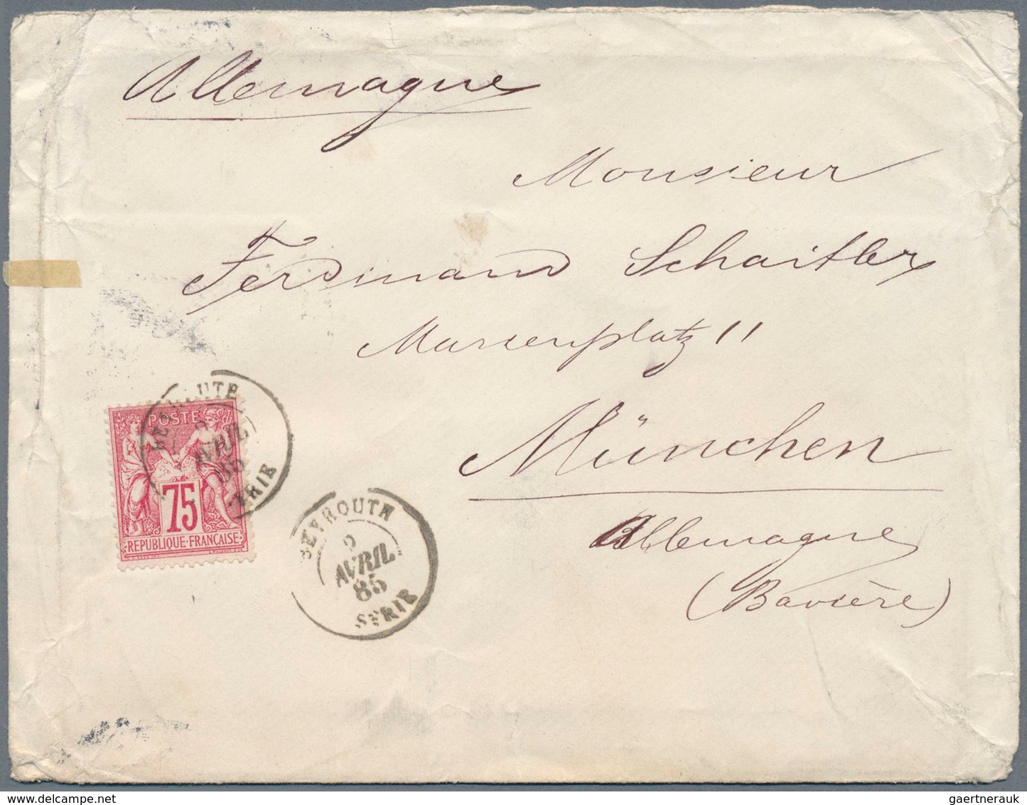 13967 Französische Post In Der Levante: 1884,1885, Two Letters From "MERSINA TURQUIE-DÁSIE" And "BEYROUTHE - Sonstige & Ohne Zuordnung