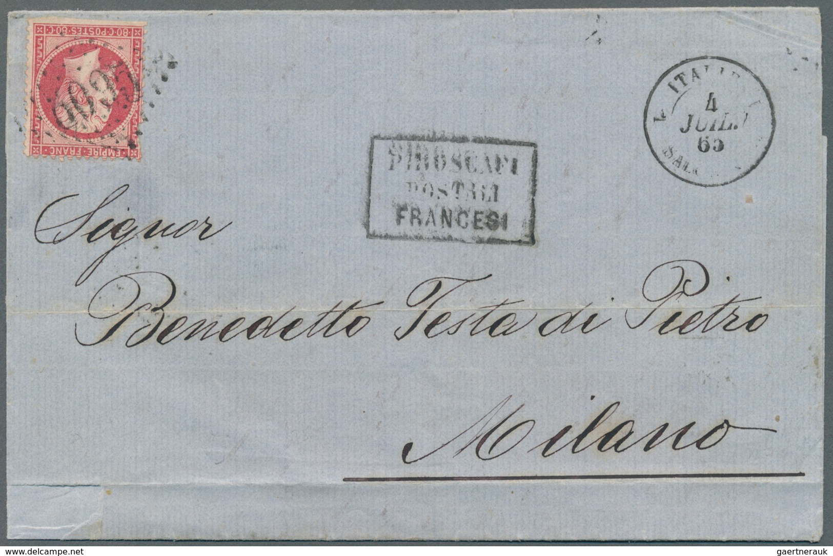 13976 Französische Post In Der Levante: 1865. Napoléon 80c With Lozenge Grate "5095" On Cover From "Saloni - Autres & Non Classés