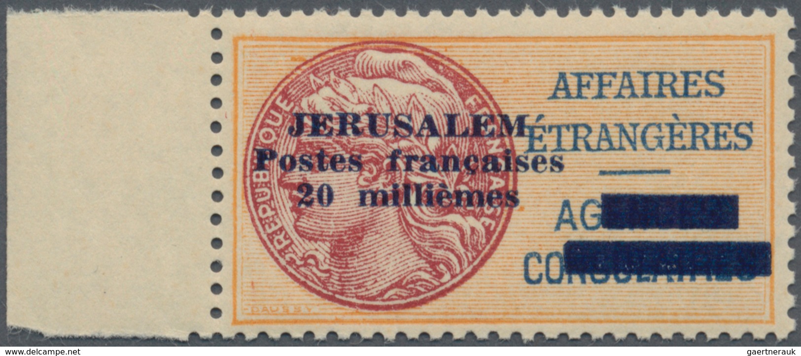 13980 Französische Konsulatspost Jerusalem: 1948, 20m. Orange/brown, Fresh Colour, Well Perforated, Left M - Sonstige & Ohne Zuordnung