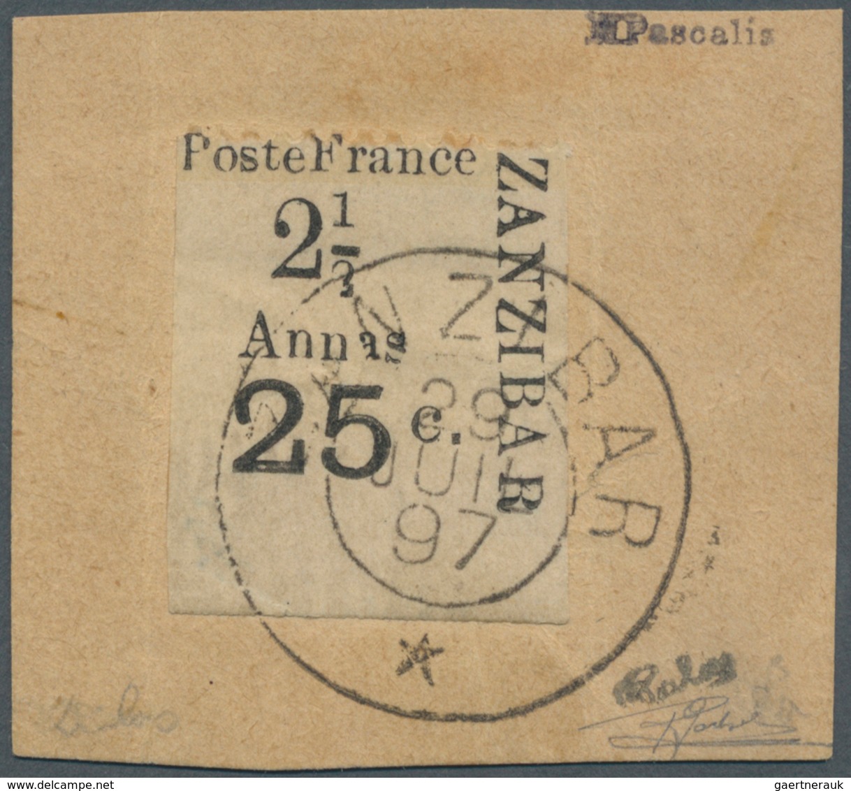 13983 Französische Post In Zanzibar: 1897, Emergency Issue, 2½a. + 25c., Surcharged Lower Selvedge Of Shee - Sonstige & Ohne Zuordnung