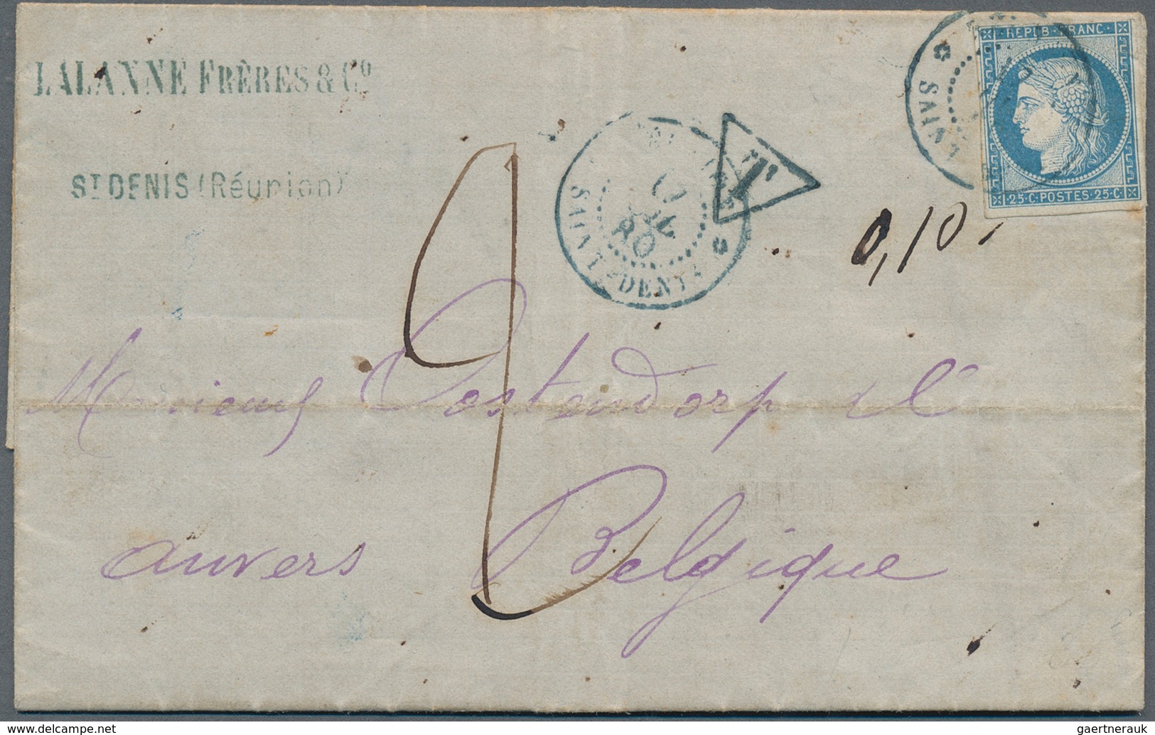 13989 Französische Kolonien - Allgemeine Ausgabe: 1880, 25 C Blue Ceres, Single Franking On Complete Folde - Autres & Non Classés