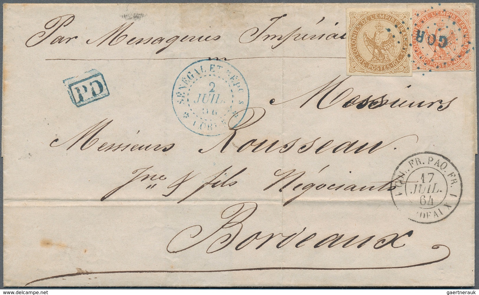 13992 Französische Kolonien - Allgemeine Ausgabe: 1864, 10 C Yellow-brown And 40 C Vermilion Eagle, Tied B - Autres & Non Classés