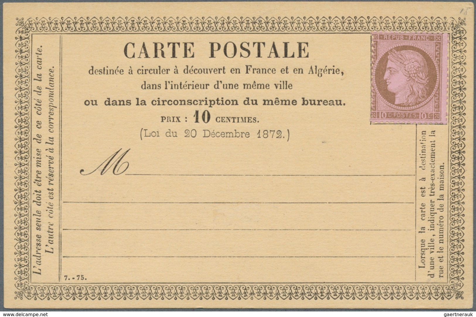 13993 Frankreich - Ganzsachen: 1872, Two Different Mint Preprinted Postcard Formulars (stationery Precurso - Autres & Non Classés